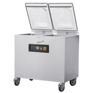 Ein Vakuumkammergerät mit geöffneten Klappen. An der Vorderseite befinden sich die Bedienelemente.