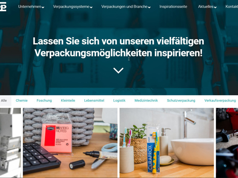 Internet Homepage mit Beispielen von Verpackungen