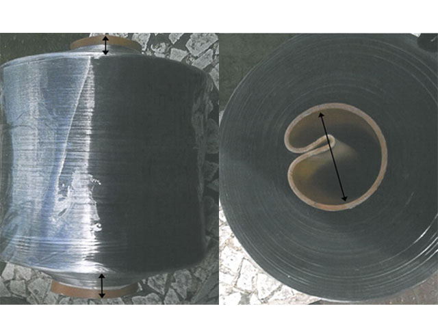 Zu sehen sind zwei Folienrollen, die durch unsachgemäße Lagerung beschädigt wurden.